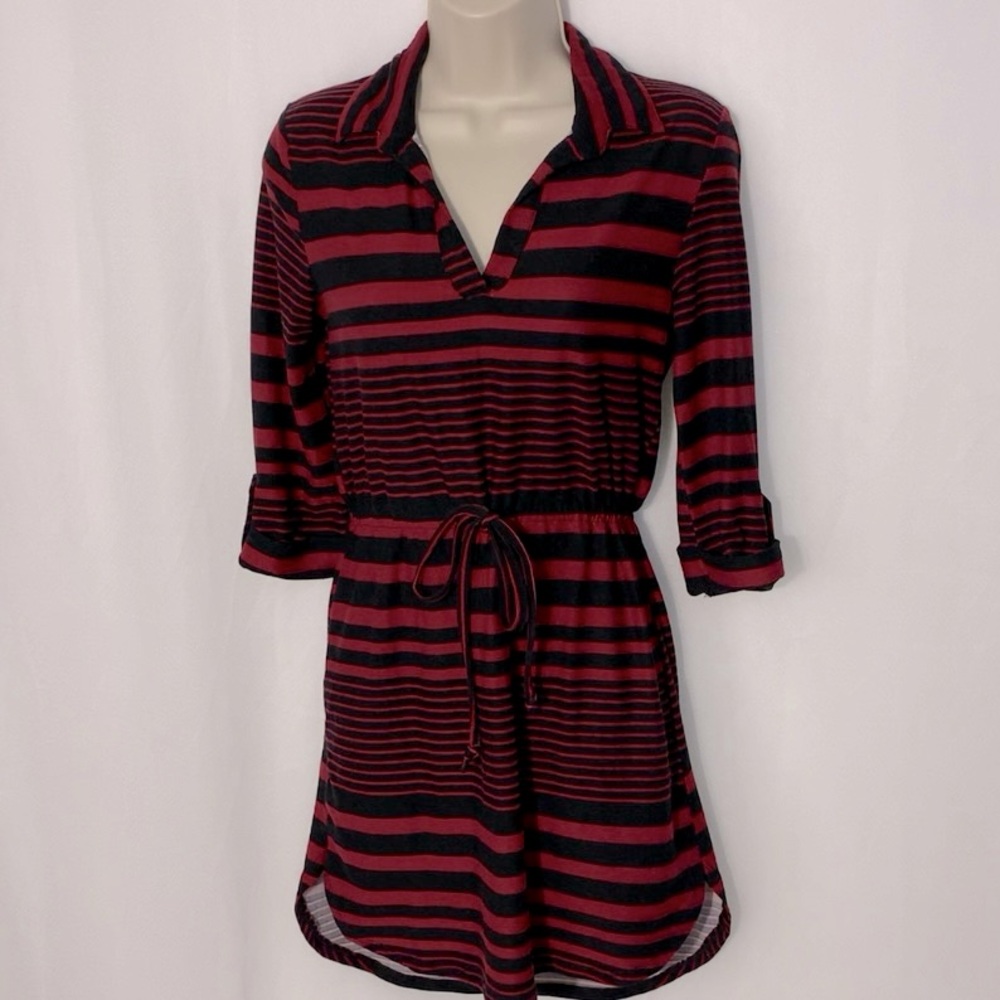 Derek Heart burgundy and black striped collared dress